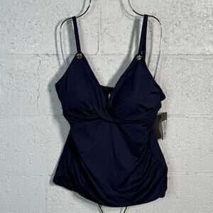 Ralph Lauren Women's Toggle-Trim Tankini Top, Dark Navy 14  MSRP $125